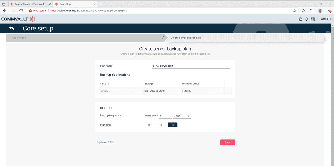 Creating a Server Backup Plan in Core Setup